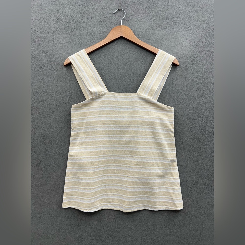 Linen Lux Women’s Size Small Top Grommet Tank Cotton Linen Tan White Stripe